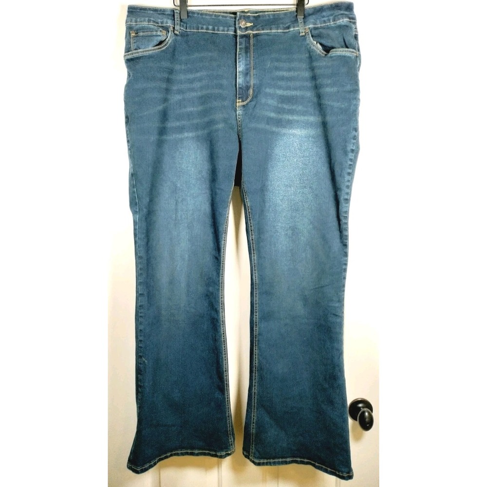 BloomChic Denim Women's Flare Jeans Plus Size US 24 Dark Wash Stretch Mid Rise